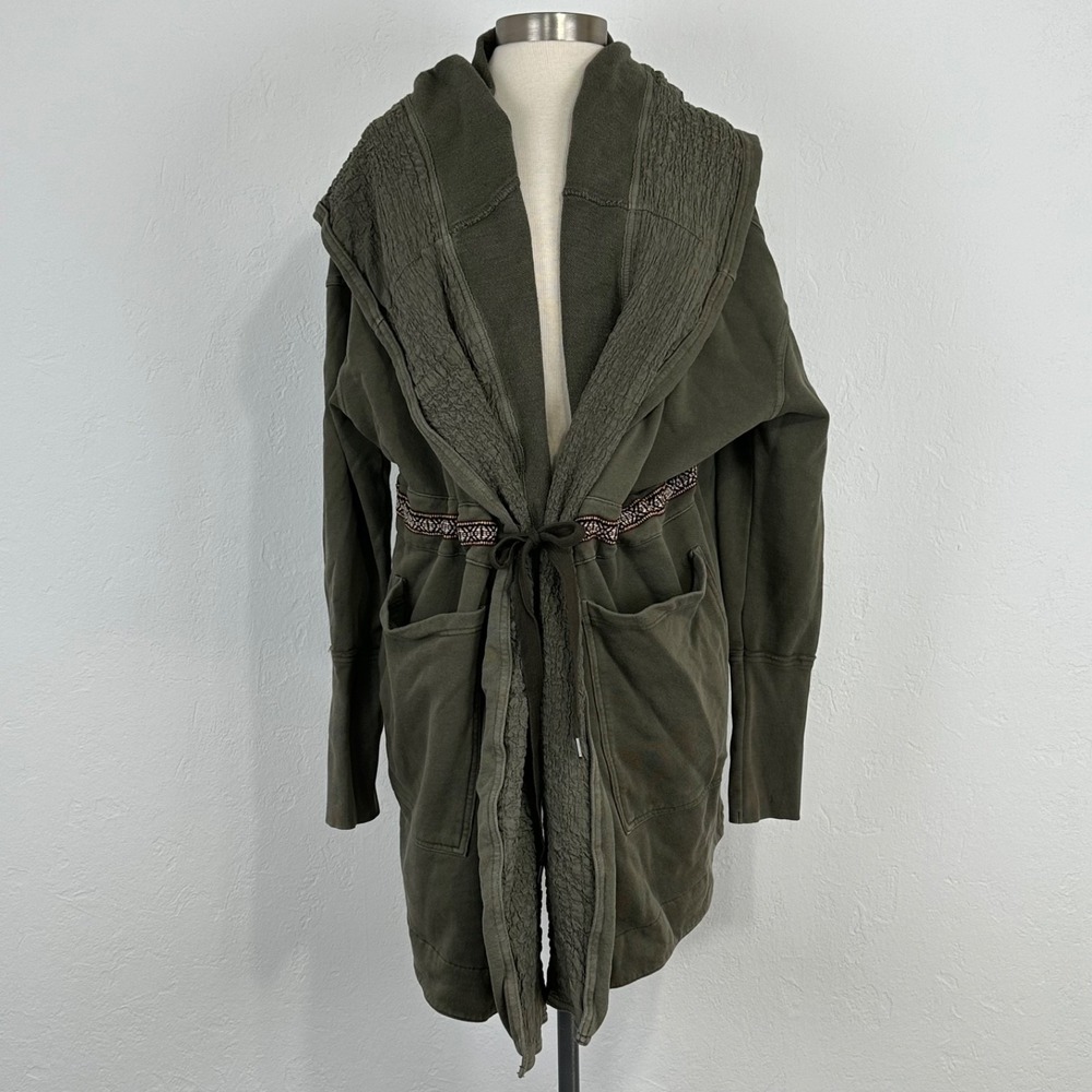 Free People Studio City Cardi Size Large Green Oversized Boho Hippie Beach Layer